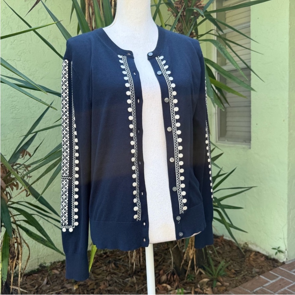J Crew Navy Embroidered Cardigan
